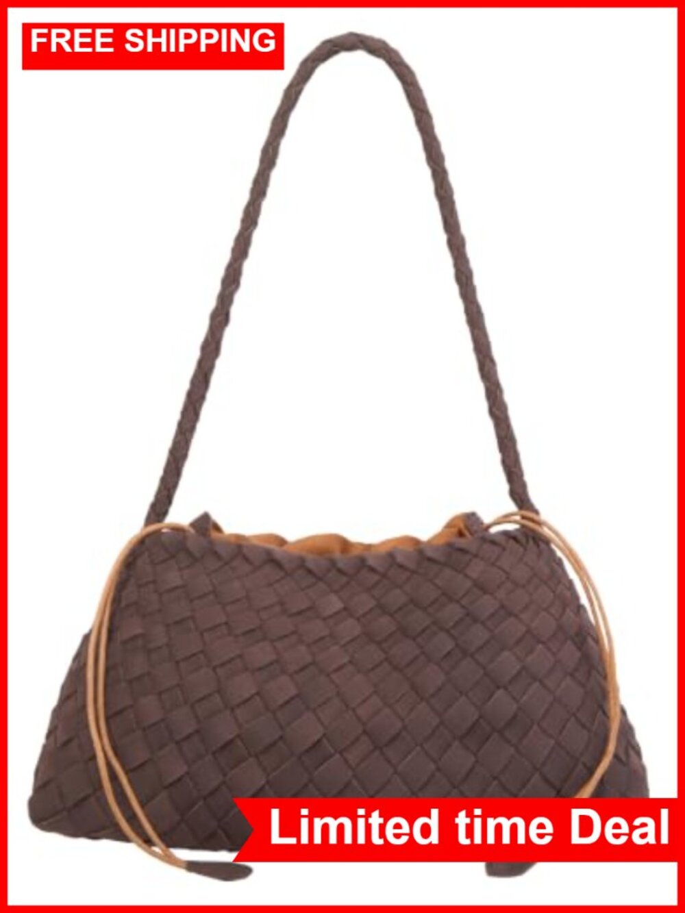 Woven Hobo Bag Women Suede Bucket Purse Shoulder Tote Handbag Faux Leather